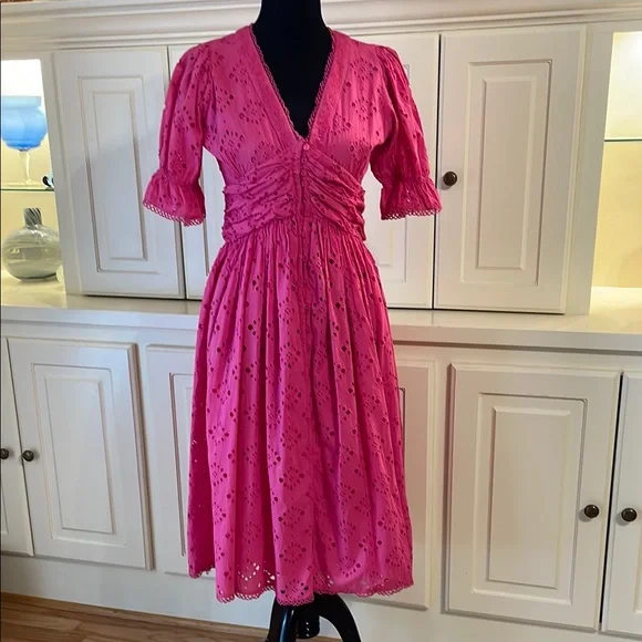 House of Harlow 1960 | Dresses | House Of Harlow 96 Pink Ruched Midi Dress  With Puff Sleeves | Poshmark